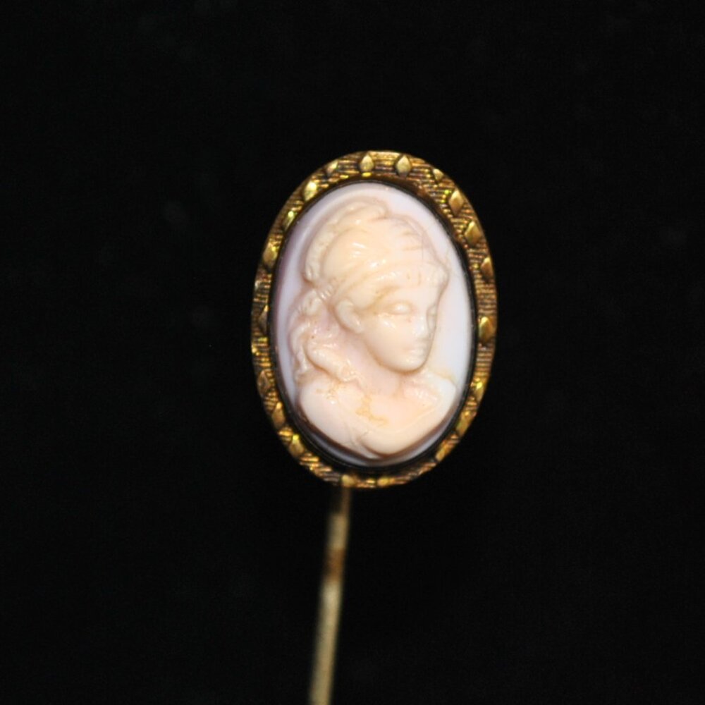 Antique Pink Glass Cameo Stick / Tie Pin with Damage